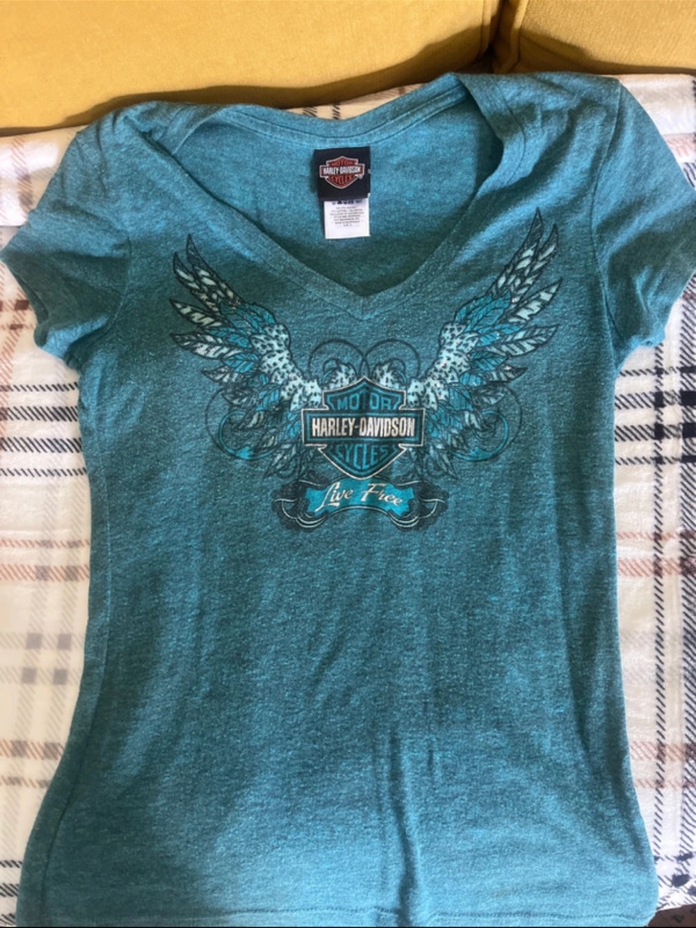 Harley-Davidson Teal Women's V-Neck Wing Graphic Tee